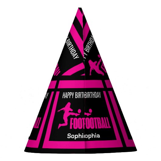 Roze Football Speler Meisje Verjaardag Meisje Team Feesthoedjes (Achterkant)