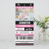 Roze Football Ticket Girl Birthday Party Foto Kaart (Staand voorkant)