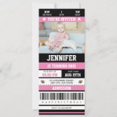 Roze Football Ticket Girl Birthday Party Foto Kaart (Voorkant)