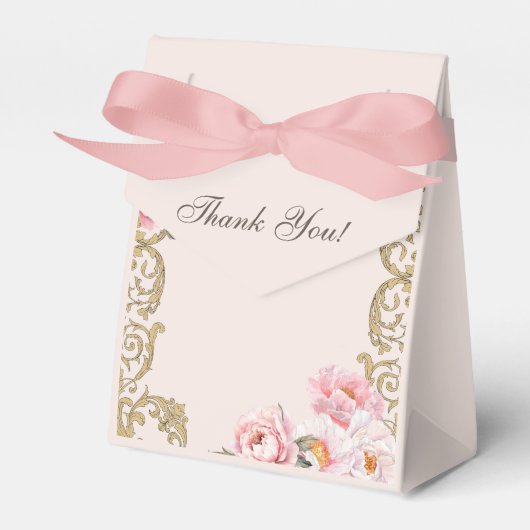 Roze Foral Rococo Pioen Vrijgezellenfeest Bedankdoosjes (Voorkant Zijde)