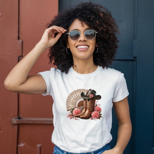 Roze Foral Western Laarzen, Pet & Fan T-shirt