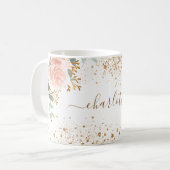 Roze forals eucalyptus goud schittert naam koffiemok (Voorkant links)