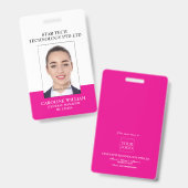 Roze formeel professioneel zakelijk schoolpersonee badge (Voor- en achterkant)