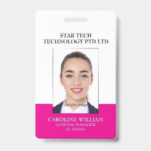 Roze formeel professioneel zakelijk schoolpersonee badge (Voorzijde)