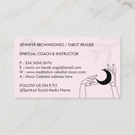 Roze fornuis Teller Touch Moon Crescent met handen Visitekaartje (Achterkant)