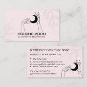 Roze fornuis Teller Touch Moon Crescent met handen Visitekaartje (Voorkant / Achterkant)