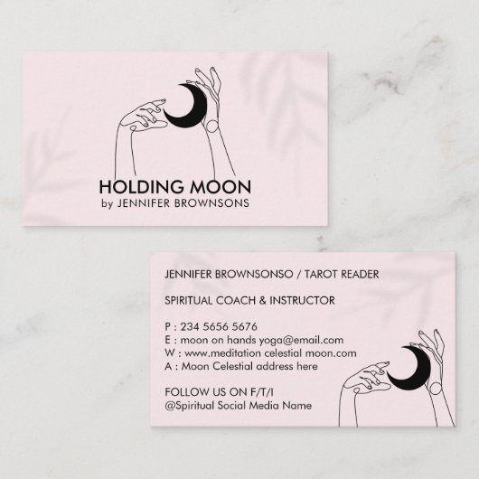 Roze fornuis Teller Touch Moon Crescent met handen Visitekaartje (Voorkant / Achterkant)
