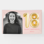 Roze foto 18e verjaardag Gold ballon Spandoek (Horizontaal)