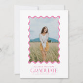 Roze foto 2025 Elementaire Afstuderen Wavy Lijst Aankondiging (Voorkant)