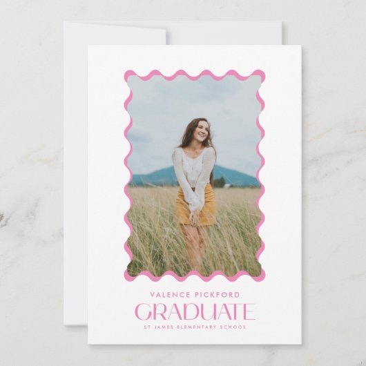 Roze foto 2025 Elementaire Afstuderen Wavy Lijst Aankondiging (Voorkant)