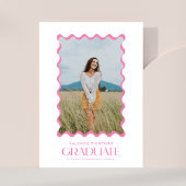 Roze foto 2025 Elementaire Afstuderen Wavy Lijst Aankondiging