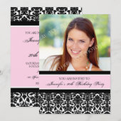 Roze foto 20e Birthday Party-uitnodigingen Kaart (Voorkant / Achterkant)