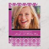 Roze foto 20th Birthday Party Kaart (Voorkant / Achterkant)