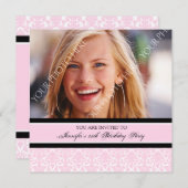 Roze foto 25th Birthday Party Kaart (Voorkant / Achterkant)