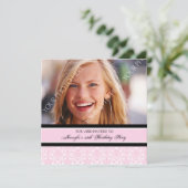 Roze foto 25th Birthday Party Kaart (Staand voorkant)