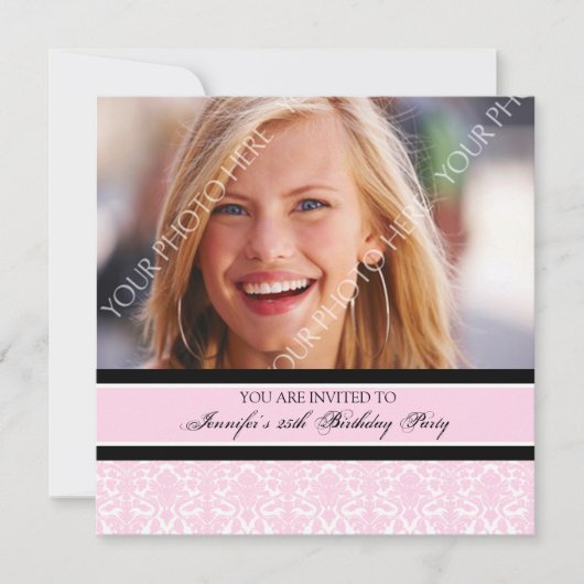 Roze foto 25th Birthday Party Kaart (Voorkant)