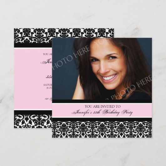 Roze foto 35th Birthday Party Kaart (Voorkant / Achterkant)