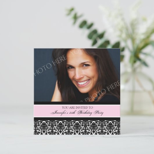 Roze foto 35th Birthday Party Kaart (Staand voorkant)