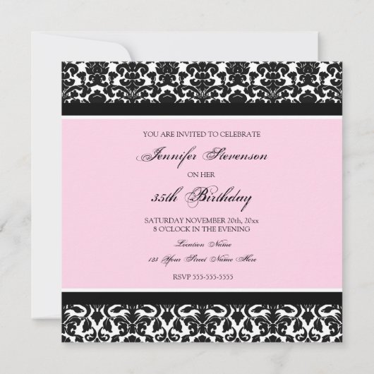 Roze foto 35th Birthday Party Kaart (Achterkant)