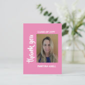 Roze foto afstudeer bedank kaart (Staand voorkant)