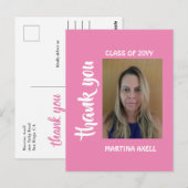 Roze foto afstudeer bedank kaart (Voorkant / Achterkant)