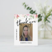 Roze foto afstudeer bedank kaart (Staand voorkant)