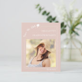 Roze Foto Afstudeerkaart Save the Date (Staand voorkant)