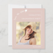 Roze Foto Afstudeerkaart Save the Date (Voorkant)