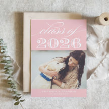 Roze Foto Afstudeeruitnodiging Klas van 2026 Vinta