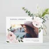 Roze  foto afstuderen foto bloem aankondiging (Staand voorkant)