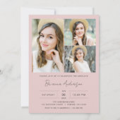 Roze Foto Afstuderen Party Modern Chic Kaart (Achterkant)