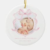 Roze Foto Baby Girl Aankondiging Keramisch Ornament (Voorkant)