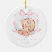 Roze Foto Baby Girl Aankondiging Keramisch Ornament (Achterkant)