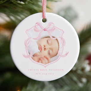 Roze Foto Baby Girl Aankondiging Keramisch Ornament