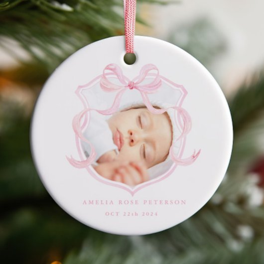 Roze Foto Baby Girl Aankondiging Keramisch Ornament
