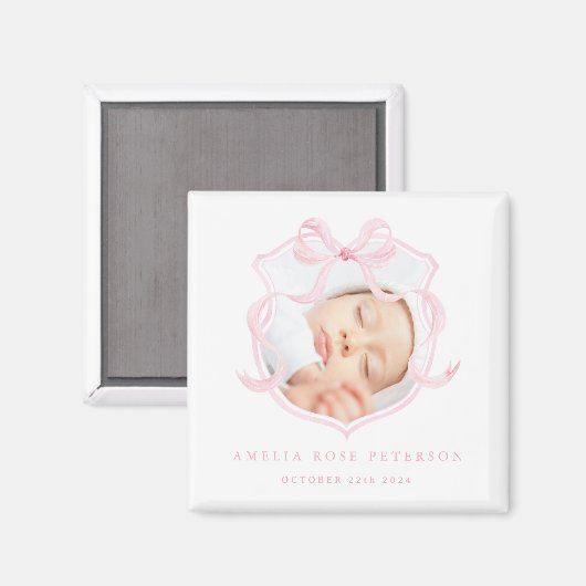 Roze Foto Baby Meisje Aankondigingsmagneet Magneet (Voorkant / Achterkant)