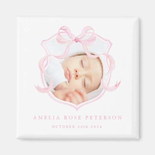 Roze Foto Baby Meisje Aankondigingsmagneet Magneet (Voorkant)