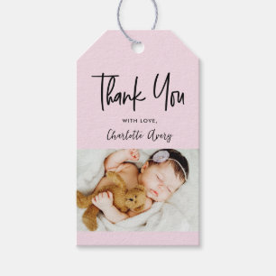 Roze Foto Baby Na de Geboorte baby shower bedankt Cadeaulabel