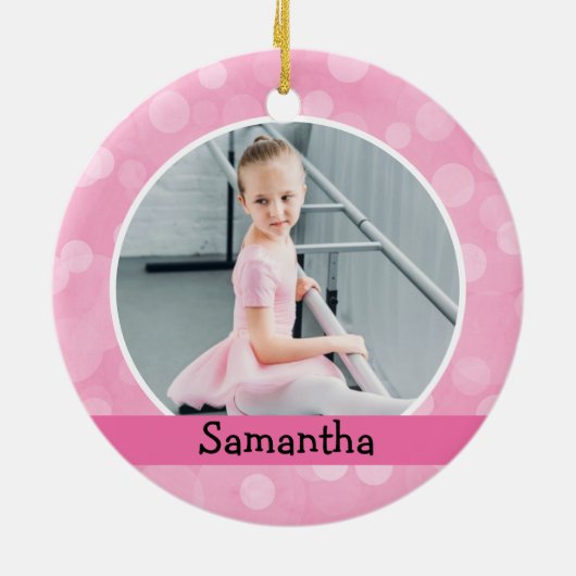 Roze foto Ballet Dancer Bokeh Holiday Monogram Keramisch Ornament (Achterkant)