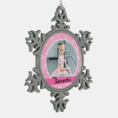 Roze foto Ballet Dancer Bokeh Holiday Monogram Tin Sneeuwvlok Ornament (Links)
