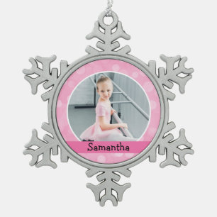 Roze foto Ballet Dancer Bokeh Holiday Monogram Tin Sneeuwvlok Ornament