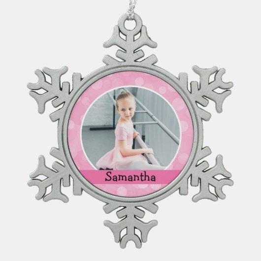 Roze foto Ballet Dancer Bokeh Holiday Monogram Tin Sneeuwvlok Ornament (Voorkant)