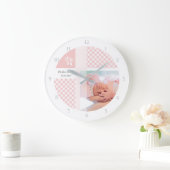 Roze foto Birth Memento Gingham Footprint Grote Klok (Huis)