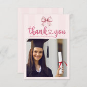 Roze Foto Blush Bow Afstudeerfeest Bedankkaart (Voorkant / Achterkant)