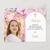 Roze foto boog bloemenbevestiging Dank u kaart (Voorkant)