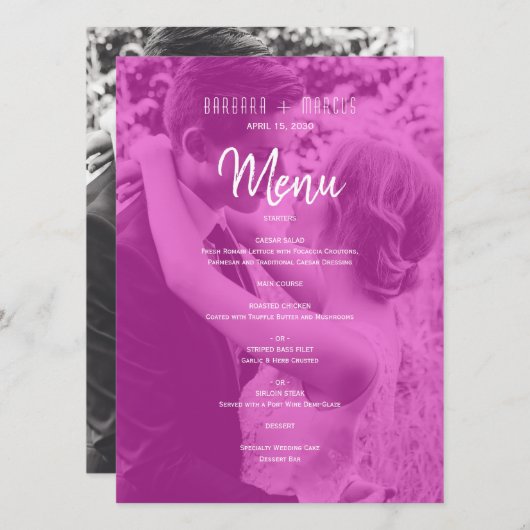 Roze Foto Bruiloft Menu (Voorkant / Achterkant)