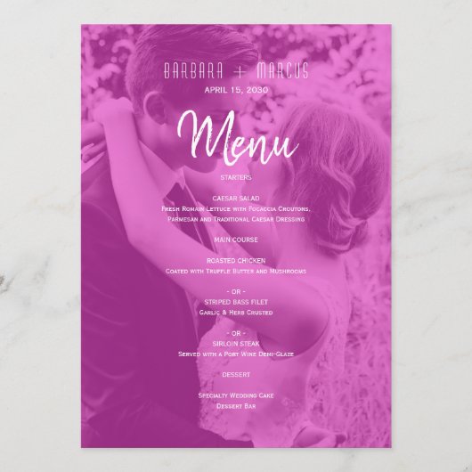 Roze Foto Bruiloft Menu (Voorkant)