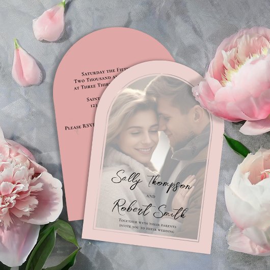 Roze Foto Calligrafie Script Bruiloft Kaart