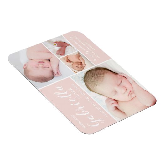 Roze foto Collage Baby Girl Aankondiging geboorte Magneet (Rechterzijde)