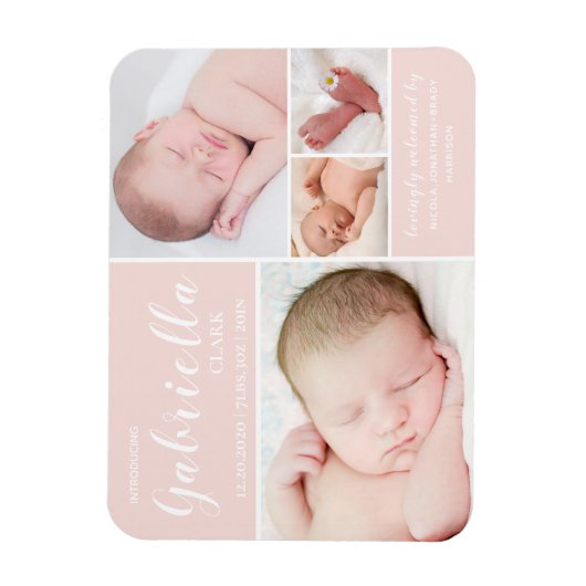 Roze foto Collage Baby Girl Aankondiging geboorte Magneet (Verticaal)